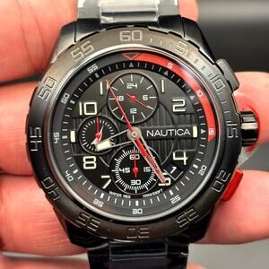 Nautica NAPNS305 Mens Chronograph Recycled Stainless Steel Bracelet Watch NIBWT